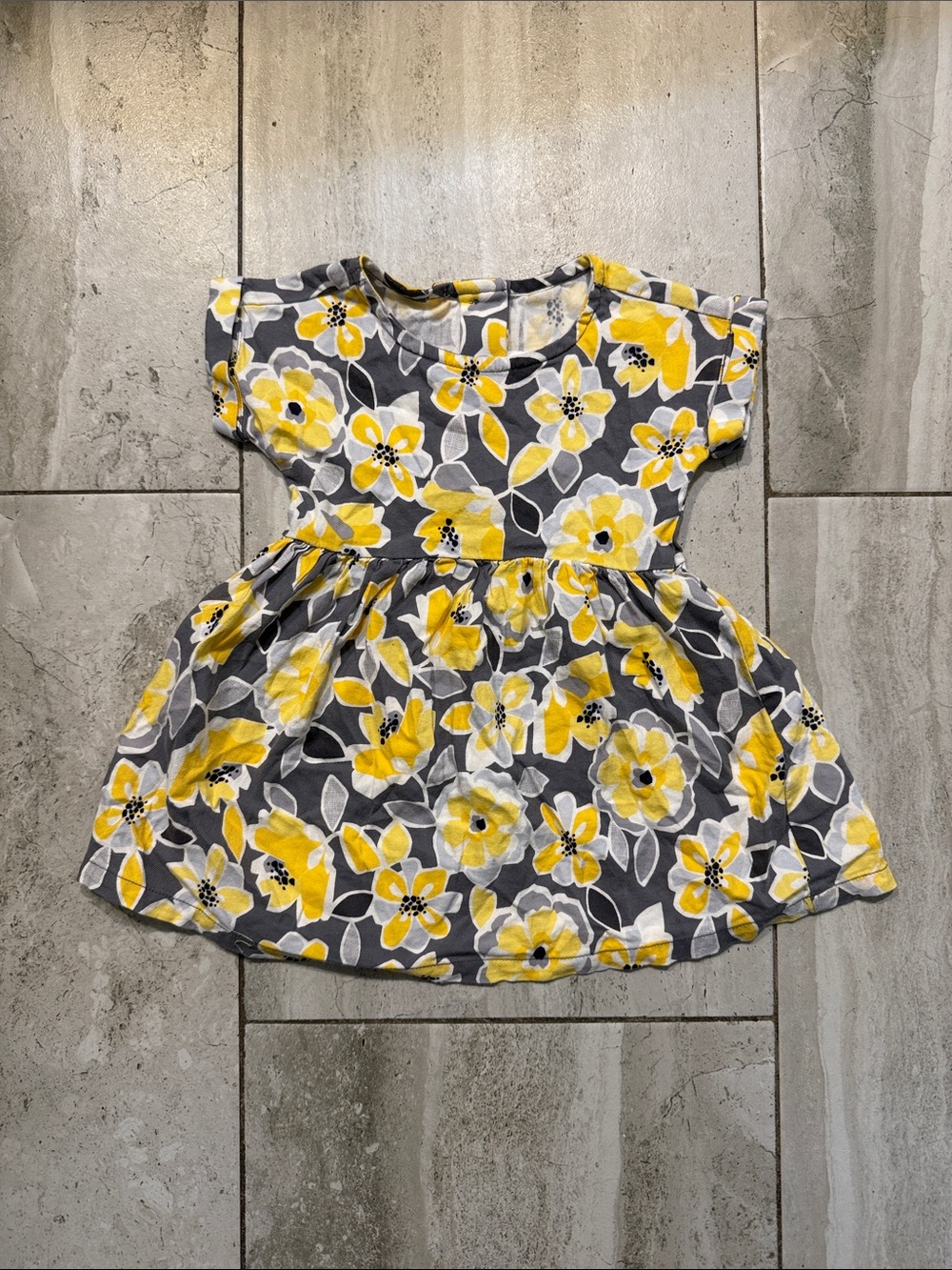 Gymboree Gray and Yellow Floral Short Sleeve Dress